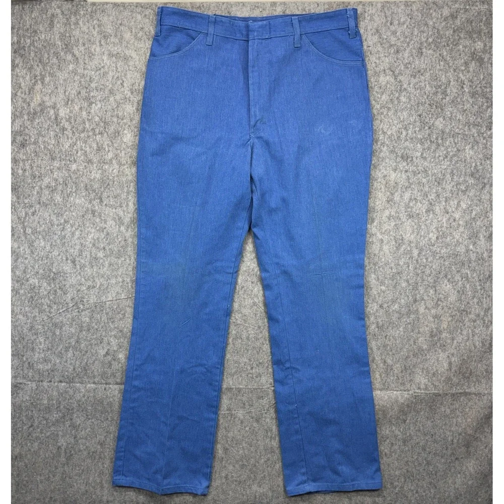 True Vintage 1970s Dickies Chino Work Pants Navy Blue Talon Zipper Men's 36 x 33